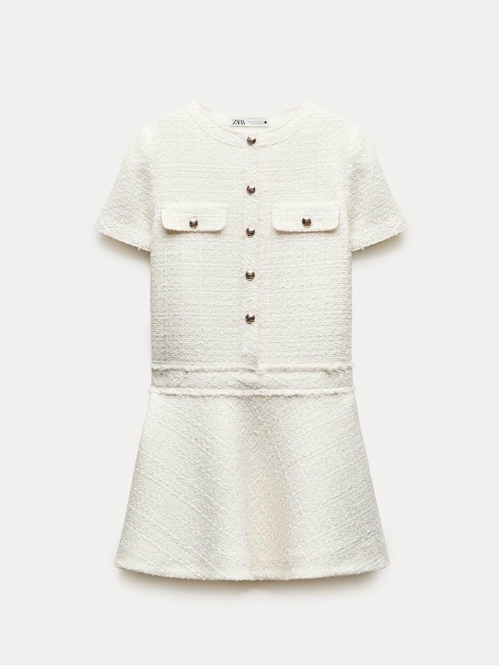 Like New Zara Short Structured Tweed Ivory Dress - Size Medium